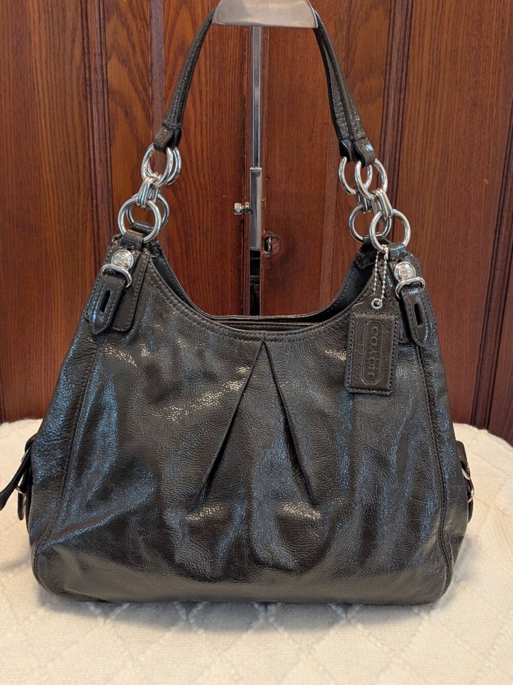Coach Mia 15734 Dark Green Patent Leather Shoulder Bag Hobo